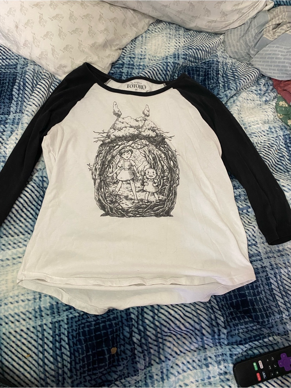 Totoro Black & White Raglan Long Sleeve Tee